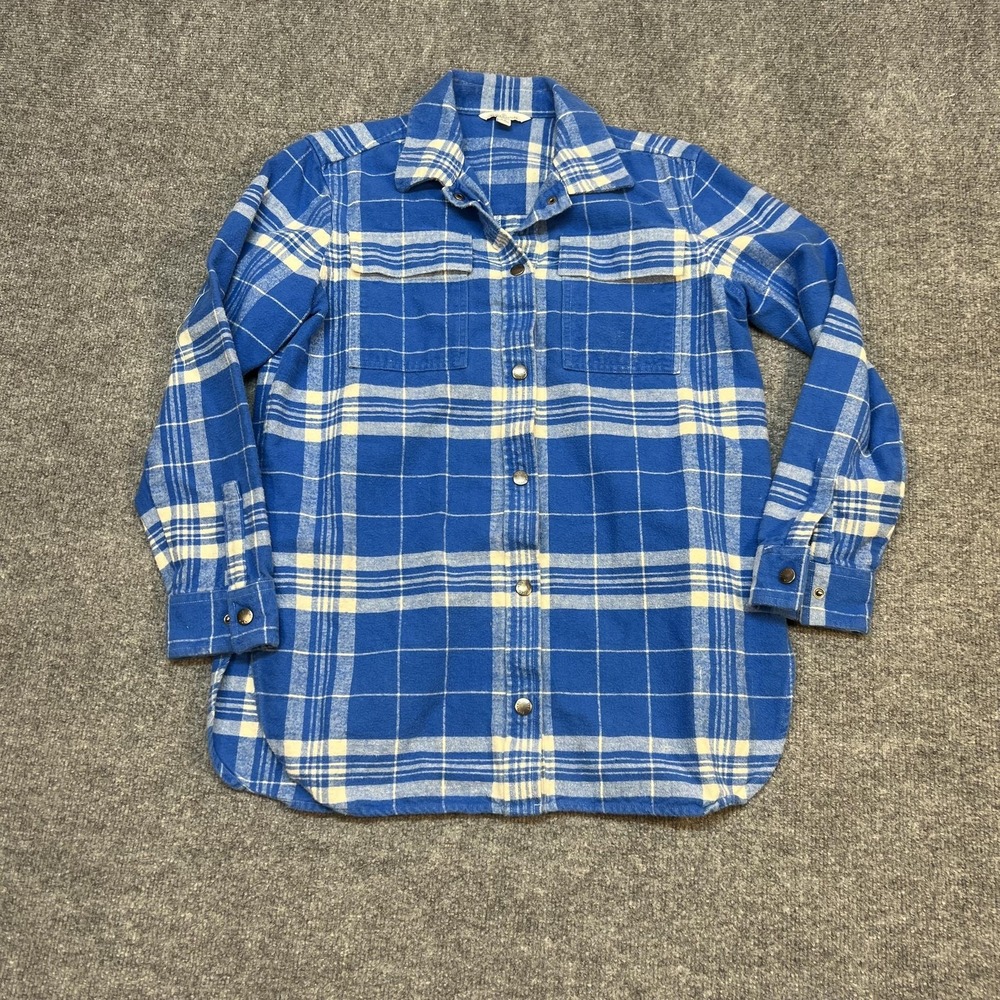 L.L. Bean Signature Shirt Womens Small Blue Plaid Flannel Snap Front Long Sleeve